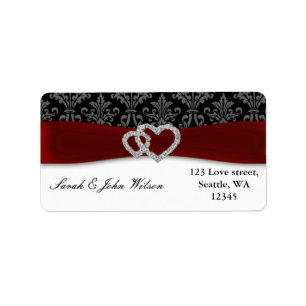 diamante damask red wedding label