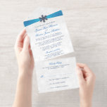 Diamante Snowflake & Blue Ribbon Winter Wedding All In One Invitation<br><div class="desc">Celebrate in style with these elegant and very trendy all in one real silver foil pressed wedding invitations with easy tear off RSVP. This design is easy to personalise with your special event wording and your guests will be thrilled when they receive these fabulous invites. Matching wedding items can be...</div>