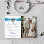 Diamante Snowflake & Blue Ribbon Winter Wedding Announcement<br><div class="desc">Let everyone know you did it,  you married in style with these elegant and very trendy wedding announcement cards. The design is easy to personalise with your special event wording and your family and friends will be thrilled when they receive these fabulous marriage announcement cards.</div>
