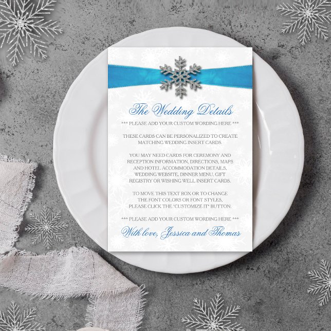 Diamante Snowflake & Blue Ribbon Winter Wedding Enclosure Card (Creator Uploaded)