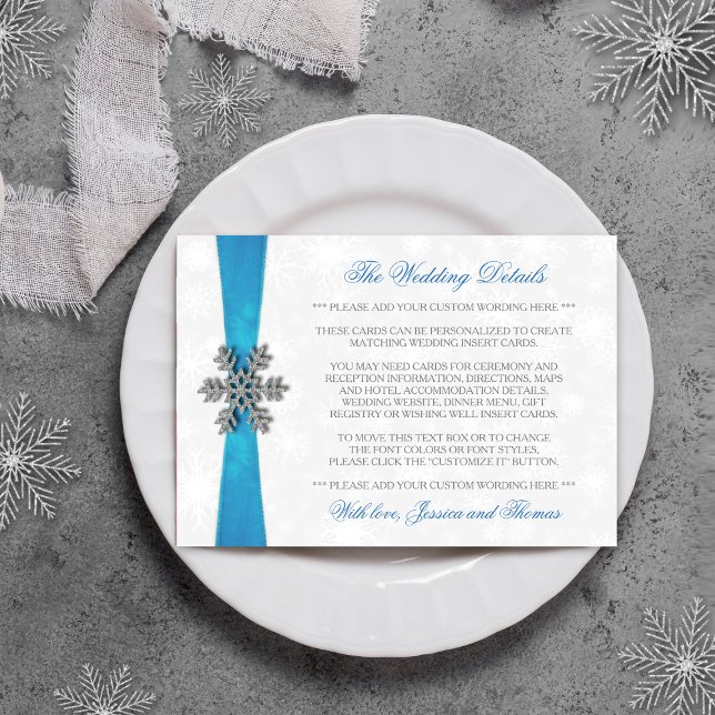 Diamante Snowflake & Blue Ribbon Winter Wedding Enclosure Card (Creator Uploaded)