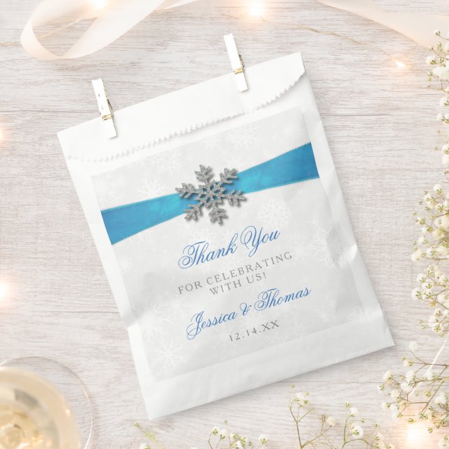 Diamante Snowflake & Blue Ribbon Winter Wedding Favour Bag (Clipped)