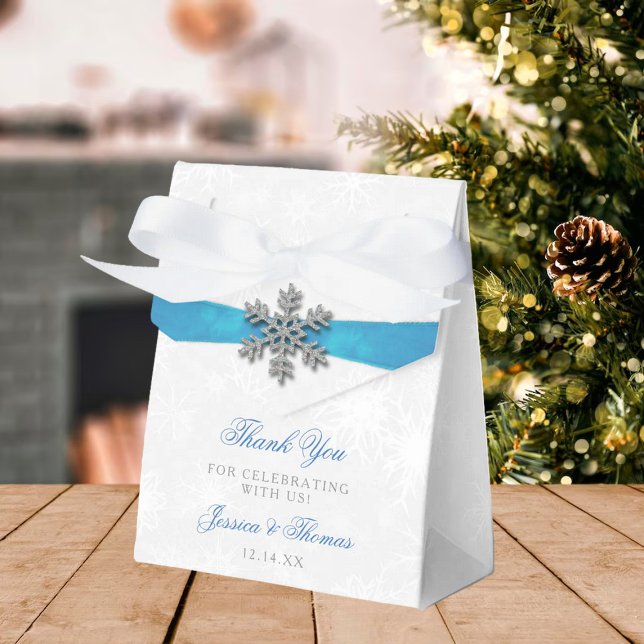 Diamante Snowflake & Blue Ribbon Winter Wedding Favour Box (Creator Uploaded)