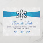 Diamante Snowflake & Blue Ribbon Winter Wedding Foil Invitation Postcard<br><div class="desc">Celebrate in style with these elegant winter wedding real foil pressed save the date postcards. This design is easy to personalise with your names and wedding date and your guests will be thrilled when they receive these fabulous postcards.</div>