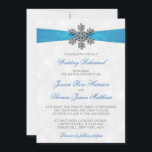Diamante Snowflake & Blue Ribbon Winter Wedding Invitation<br><div class="desc">The diamante snowflake & blue ribbon wedding collection is perfect for any couple planning a romantic winter wedding celebration. The design features a light silvery grey and white snowflake textured background with a diamante snowflake on top of a silky looking ribbon. The wording incorporates the same silvery grey and blue...</div>