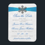 Diamante Snowflake & Blue Ribbon Winter Wedding Magnet<br><div class="desc">The diamante snowflake & blue ribbon wedding collection is perfect for any couple planning a romantic winter wedding celebration. The design features a light silvery gray and white snowflake textured background with a diamante snowflake on top of a silky looking ribbon. The wording incorporates the same silvery gray and blue...</div>