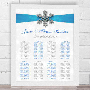 Diamante Snowflake & Blue Ribbon Winter Wedding Poster