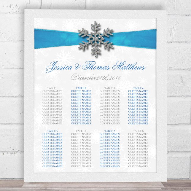 Diamante Snowflake & Blue Ribbon Winter Wedding Poster (Creator Uploaded)