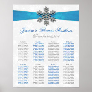 Diamante Snowflake & Blue Ribbon Winter Wedding Poster