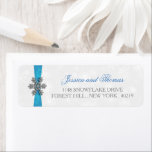Diamante Snowflake & Blue Ribbon Winter Wedding Return Address Label<br><div class="desc">The diamante snowflake & blue ribbon wedding collection is perfect for any couple planning a romantic winter wedding celebration. The design features a light silvery grey and white snowflake textured background with a diamante snowflake on top of a silky looking ribbon. The wording incorporates the same silvery grey and blue...</div>