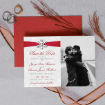 Diamante Snowflake & Red Ribbon Winter Wedding<br><div class="desc">Celebrate in style with these elegant and very trendy real foil pressed wedding save the date photo cards. The design is easy to personalise with your own wording and a photo of your choice and your guests will be thrilled when they receive these fabulous save the date cards. Matching wedding...</div>
