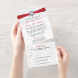 Diamante Snowflake & Red Ribbon Winter Wedding All In One Invitation<br><div class="desc">Celebrate in style with these elegant and very trendy all in one real silver foil pressed wedding invitations with easy tear off RSVP. This design is easy to personalise with your special event wording and your guests will be thrilled when they receive these fabulous invites. Matching wedding items can be...</div>