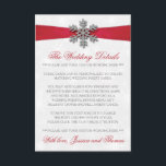 Diamante Snowflake & Red Ribbon Winter Wedding Enclosure Card<br><div class="desc">The diamante snowflake & red ribbon wedding collection is perfect for any couple planning a romantic winter wedding celebration. The design features a light silvery grey and white snowflake textured background with a diamante snowflake on top of a silky looking ribbon. The wording incorporates the same silvery grey and red...</div>