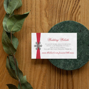 Diamante Snowflake & Red Ribbon Winter Wedding Enclosure Card