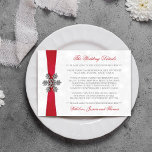 Diamante Snowflake & Red Ribbon Winter Wedding Enclosure Card<br><div class="desc">The diamante snowflake & red ribbon wedding collection is perfect for any couple planning a romantic winter wedding celebration. The design features a light silvery grey and white snowflake textured background with a diamante snowflake on top of a silky looking ribbon. The wording incorporates the same silvery grey and red...</div>