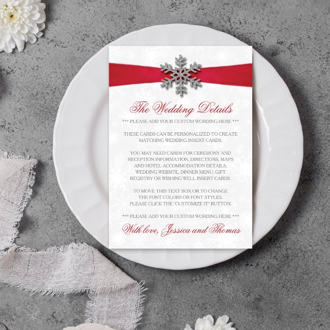 Diamante Snowflake & Red Ribbon Winter Wedding Enclosure Card (Creator Uploaded)