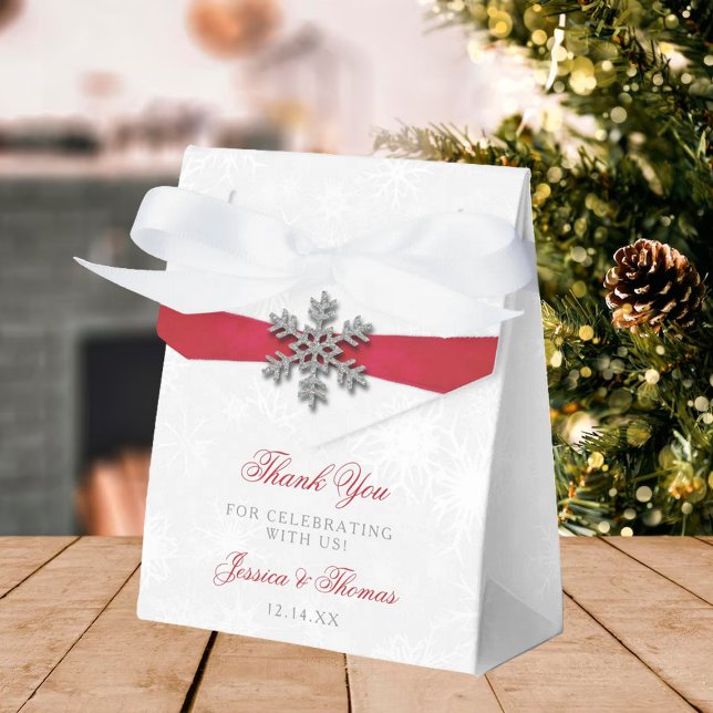 Diamante Snowflake & Red Ribbon Winter Wedding Favour Box (Creator Uploaded)