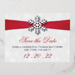 Diamante Snowflake & Red Ribbon Winter Wedding Foil Invitation Postcard<br><div class="desc">Celebrate in style with these elegant winter wedding real foil pressed save the date postcards. This design is easy to personalise with your names and wedding date and your guests will be thrilled when they receive these fabulous postcards.</div>