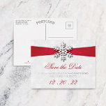 Diamante Snowflake & Red Ribbon Winter Wedding Foil Invitation Postcard<br><div class="desc">Celebrate in style with these elegant winter wedding real foil pressed save the date postcards. This design is easy to personalise with your names and wedding date and your guests will be thrilled when they receive these fabulous postcards.</div>