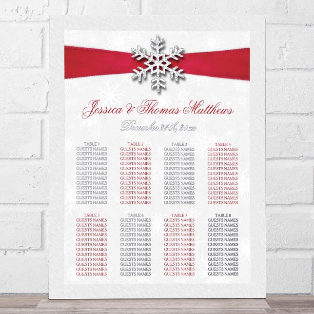 Diamante Snowflake & Red Ribbon Winter Wedding Foil Prints (Creator Uploaded)
