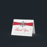 Diamante Snowflake & Red Ribbon Winter Wedding Holiday Card<br><div class="desc">The diamante snowflake & red ribbon wedding collection is perfect for any couple planning a romantic winter wedding celebration. The design features a light silvery grey and white snowflake textured background with a diamante snowflake on top of a silky looking ribbon. The wording incorporates the same silvery grey and red...</div>