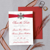 Diamante Snowflake & Red Ribbon Winter Wedding