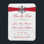 Diamante Snowflake & Red Ribbon Winter Wedding Magnet<br><div class="desc">The diamante snowflake & red ribbon wedding collection is perfect for any couple planning a romantic winter wedding celebration. The design features a light silvery grey and white snowflake textured background with a diamante snowflake on top of a silky looking ribbon. The wording incorporates the same silvery grey and red...</div>