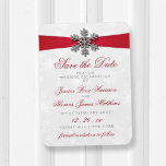 Diamante Snowflake & Red Ribbon Winter Wedding Magnet<br><div class="desc">The diamante snowflake & red ribbon wedding collection is perfect for any couple planning a romantic winter wedding celebration. The design features a light silvery grey and white snowflake textured background with a diamante snowflake on top of a silky looking ribbon. The wording incorporates the same silvery grey and red...</div>