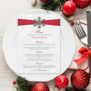 Diamante Snowflake & Red Ribbon Winter Wedding Menu