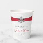 Diamante Snowflake & Red Ribbon Winter Wedding Paper Cups<br><div class="desc">Celebrate in style with these elegant and very trendy wedding paper cups. The design is easy to personalise with your special event wording and your guests will be thrilled when they see these fabulous paper cups. Matching items can be found in the collection.</div>