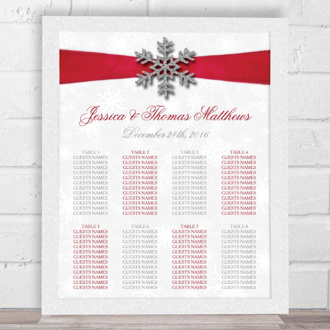 Diamante Snowflake & Red Ribbon Winter Wedding Poster (Creator Uploaded)