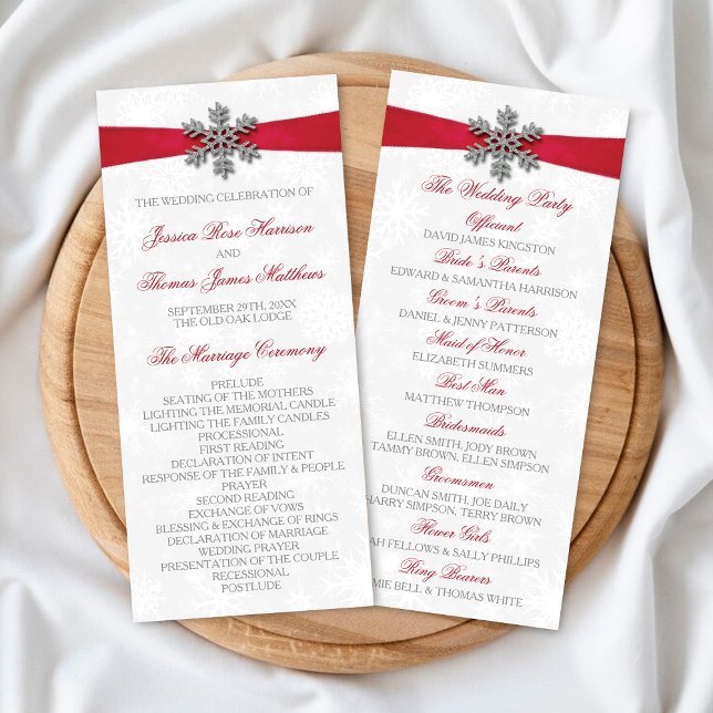 Diamante Snowflake & Red Ribbon Winter Wedding Program (Creator Uploaded)