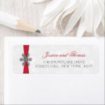 Diamante Snowflake & Red Ribbon Winter Wedding Return Address Label<br><div class="desc">The diamante snowflake & red ribbon wedding collection is perfect for any couple planning a romantic winter wedding celebration. The design features a light silvery grey and white snowflake textured background with a diamante snowflake on top of a silky looking ribbon. The wording incorporates the same silvery grey and red...</div>