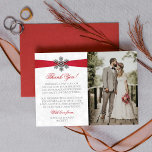 Diamante Snowflake & Red Ribbon Winter Wedding Thank You Card<br><div class="desc">Give thanks in style with these elegant and very trendy wedding photo thank you cards. The design is easy to personalise with your own special thank you wording and a photo of your choice and your guests will be thrilled when they receive these fabulous thank you cards. Matching wedding items...</div>