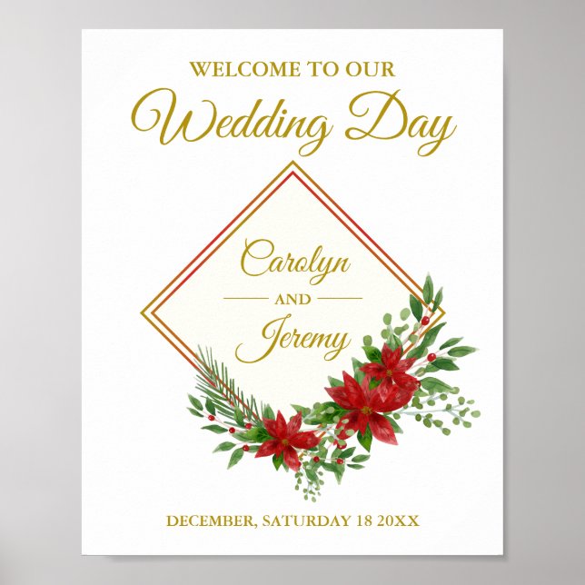 Diamod & Poinsettias Christmas Inspired Wedding Poster (Front)