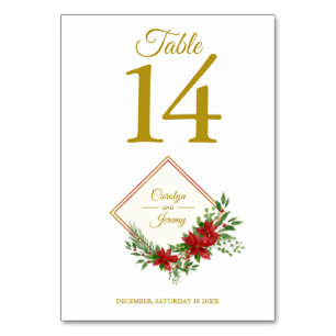 Diamod & Poinsettias Christmas Inspired Wedding Table Number
