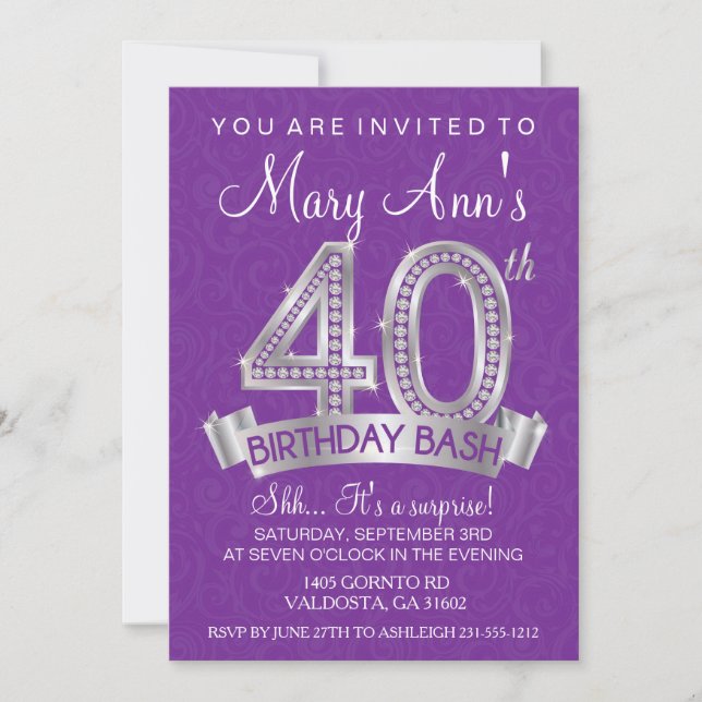 Diamond 40th Birthday Invitation - Milestone (Front)