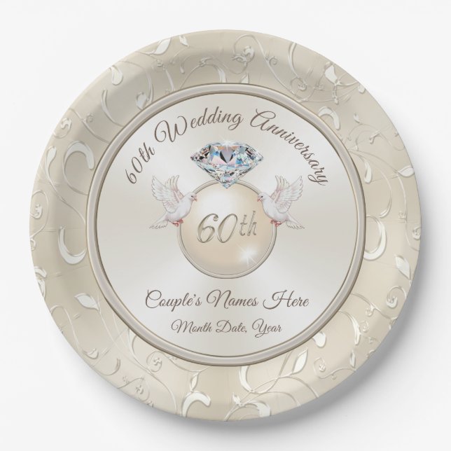 Diamond 60th Anniversary Paper Plates Personalised (Front)