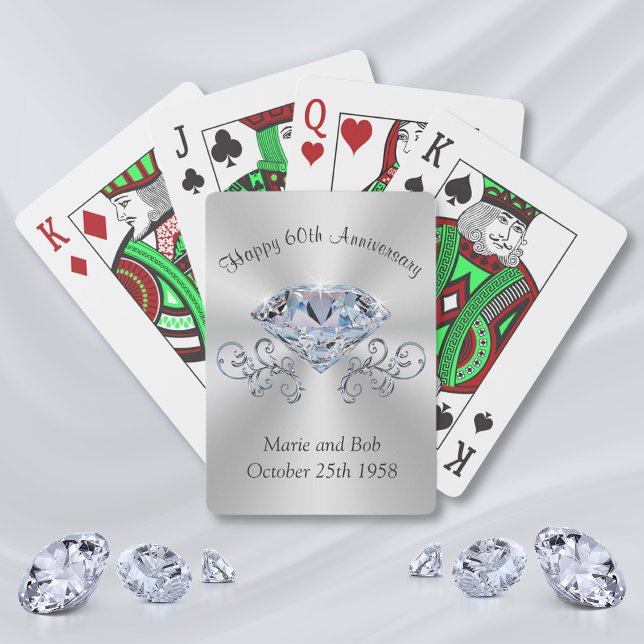 Diamond 60th Anniversary Playing Cards, Your Text Cards (60th wedding anniversary party favors. Cheap anniversary gifts for grandparents, parents & friends.)