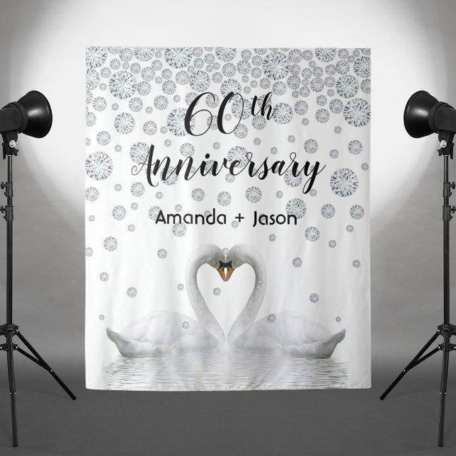 Diamond 60th anniversary white swans in love tapestry (Creator Uploaded)
