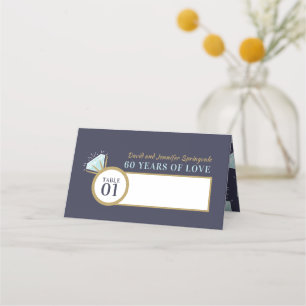 Diamond 60th wedding anniversary blue table place card
