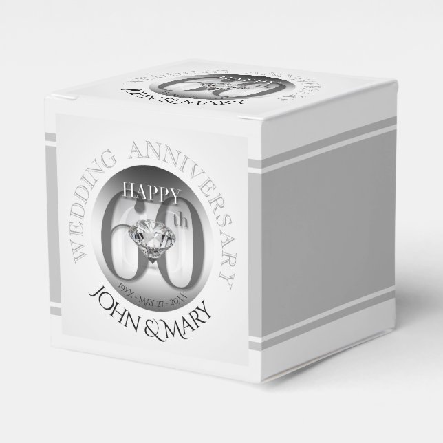 Diamond 60TH Wedding Anniversary Cube Favour Box (Front Side)