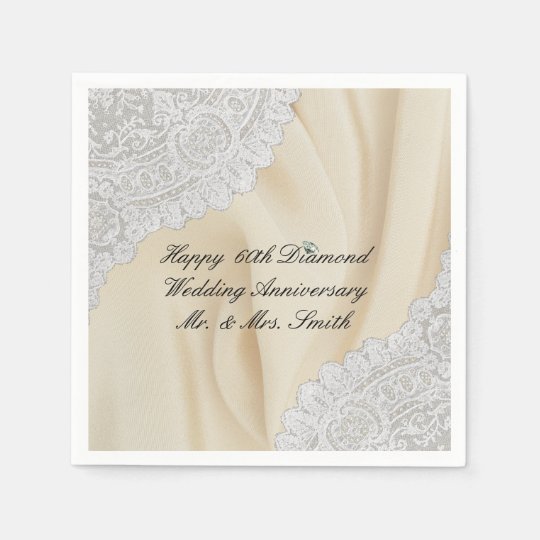 Diamond 60th Wedding Anniversary Faux Satin+Lace Disposable Napkin