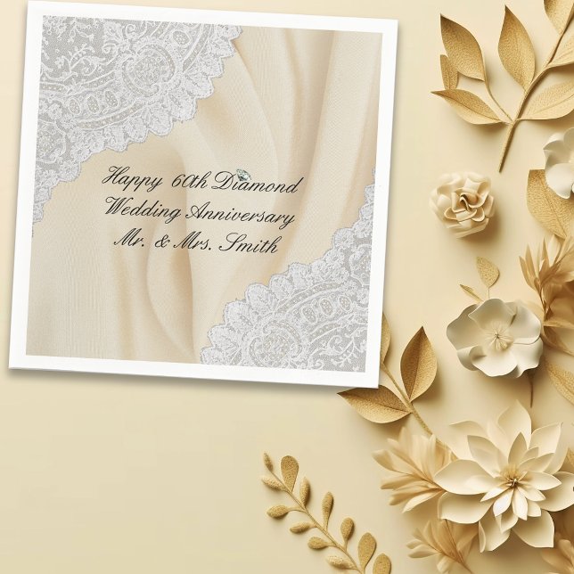 Diamond 60th Wedding Anniversary Faux Satin+Lace Napkin (Creator Uploaded)