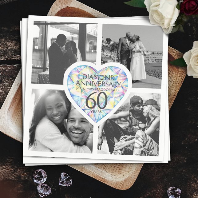 Diamond 60th wedding Anniversary heart four photos Napkin (Creator Uploaded)