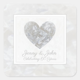 Diamond 60th wedding anniversary heart square sticker