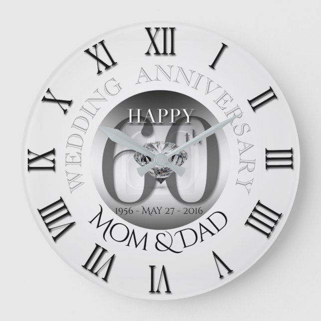 Diamond 60th Wedding Anniversary R Clock B Roman N (Front)
