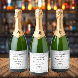 Diamond 60th wedding anniversary white swans sparkling wine label
