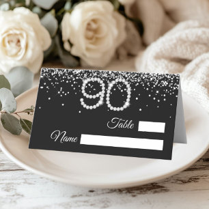 Diamond 90th Birthday Party Folded Place Card