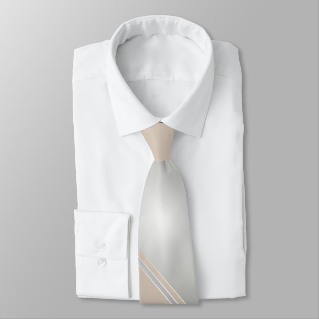 Diamond and Champagne-Coloured Diagonally-Striped Tie (Tied)